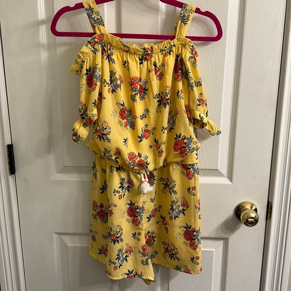 Child XL yellow floral jumpsuit
